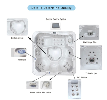 Spa hydrothérapeutique Marbre Blanc Océan Wave Bleu 6 personnes baignoire thermale 950L Capacité d'eau